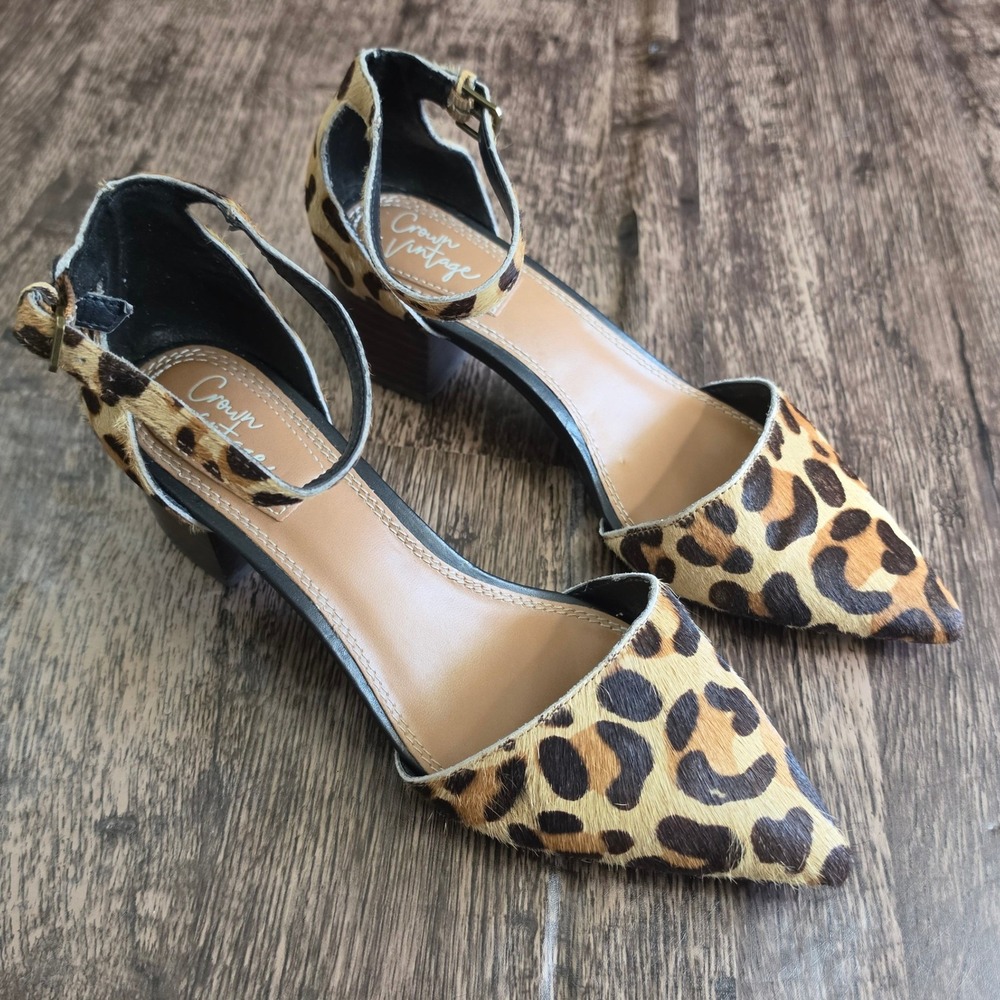 CROWN VINTAGE Valentinaa Heels Womens 7.5M Tan Leopard Print Calf Hair Pumps